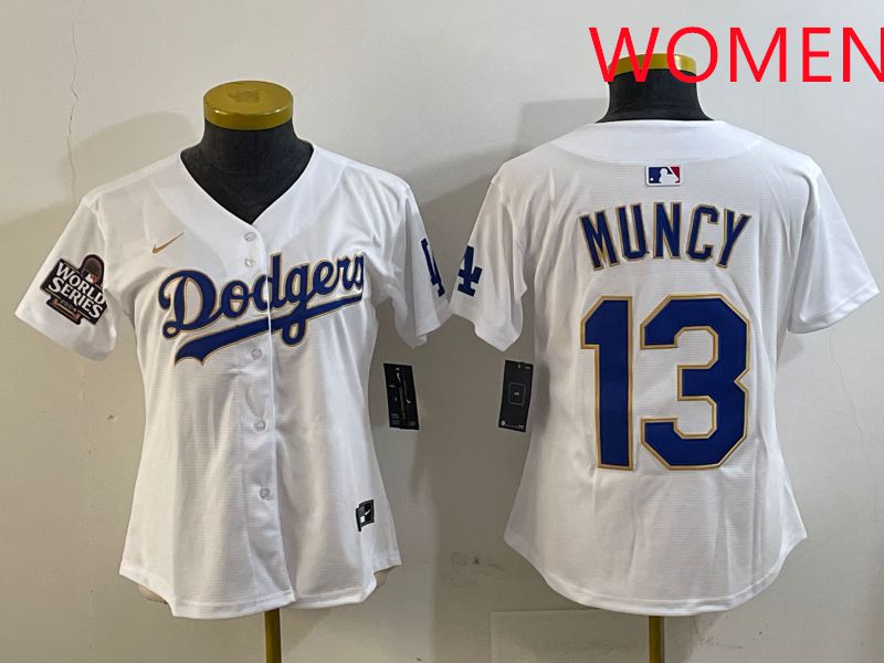 Women Los Angeles Dodgers 13 Muncy White Gold Game 2025 Nike MLB Jersey style 3